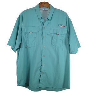 Columbia PFG medium teal blue short sleeve button down shirt